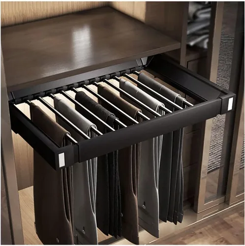 Vista 8 de Estante extraíble para pantalones para armario, estante retráctil para pantalones de la marca Pengfei, colgador de jeans para gabinete, ancho