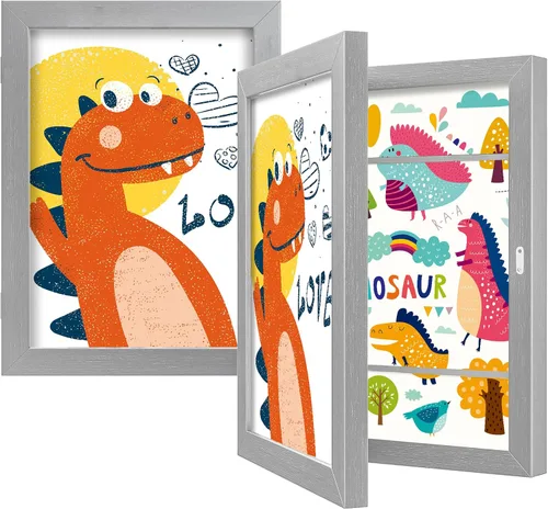 Vista 14 de BAIJIALI Marcos de arte negros para obras de arte infantiles, apertura frontal con capacidad para 150 dibujos, manualidades 3D, 2 paquetes de 8.5 x