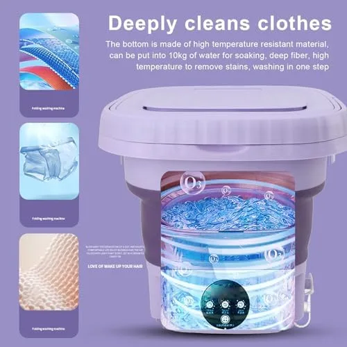 Vista 6 de Lavadora portátil 11L ABS PP Mini Lavadora de cubo plegable automática con tubo de drenaje para apartamento de viaje RV (enchufe de EE. UU.)