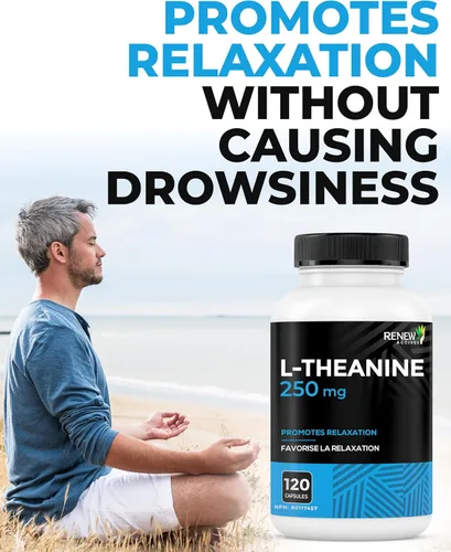 Vista 3 de Renew Actives Suplementos de L-teanina – Promueve la relajación, la claridad mental y la concentración – 250 mg por porción – Sin OMG, vegano, sin