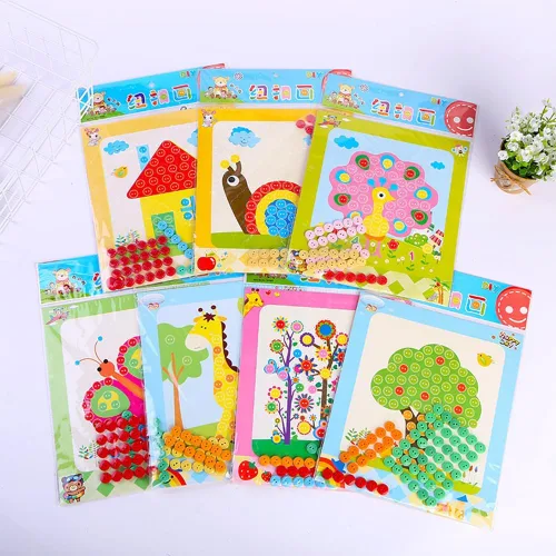 Vista 3 de WYNAKESHU 12 calcomanías de botón para dibujar mosaicos, kits de arte para niños, botón adhesivo, juguetes de clase de arte preescolar, regalo