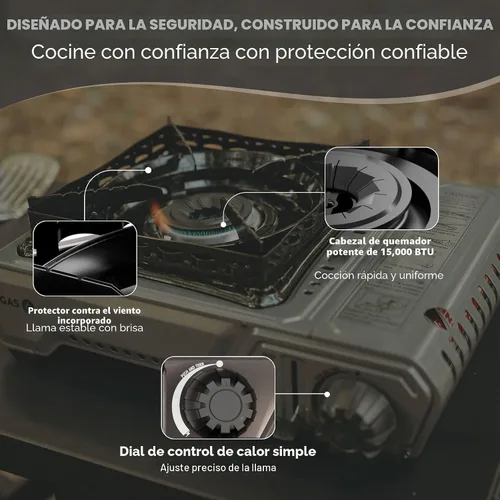 Vista 4 de GasOne GS-5900A - Estufa portátil de butano de 15,000 BTU con estuche resistente: encendido automático, alto rendimiento, control de calor preciso
