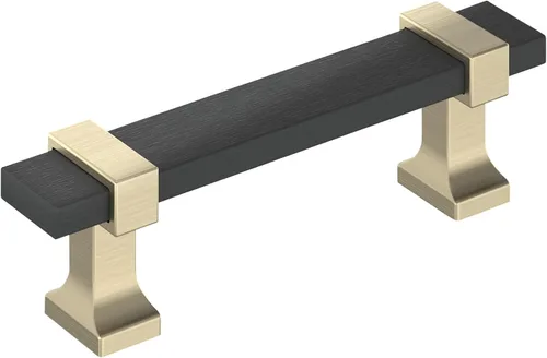 Vista 12 de Amerock Overton - Tirador para gabinete de 96 mm de centro a centro en acabado negro mate cepillado/bronce champán, BP36681BMBCZ