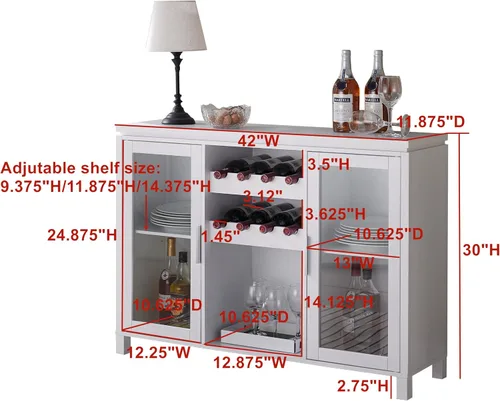 Vista 2 de Kings Brand Furniture Neiman - Aparador de madera para vino, estante de madera para vino y armario de buffet independiente con almacenamiento