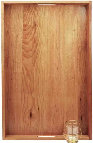Vista 8 de Bandeja otomana rectangular grande de madera de nogal negro curvada de 28 x 18 pulgadas con asas, sirve té, café, bandeja decorativa de madera