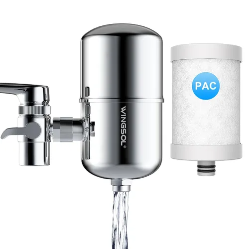 Vista 10 de WINGSOL Filtro de agua de acero inoxidable para grifo de fregadero, NSF/ANSI 42 y 53, purificador de grifo giratorio de 360°, reduce los metales