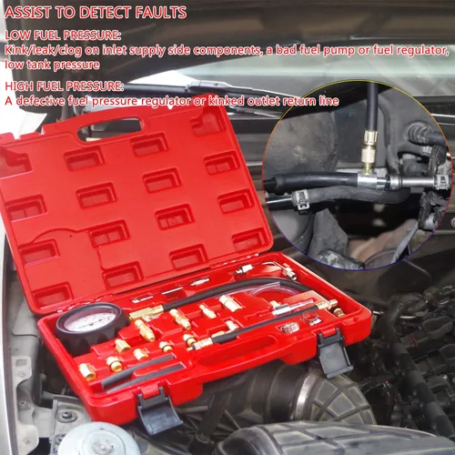 Vista 2 de Kit de medidor de presión de bomba de inyección de combustible JIFETOR TU-114 Car Gasoline Gas Fuel Oil Injector Test Manometer Tool Set 0-140PSI