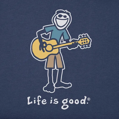 Vista 2 de Life is Good. Camiseta de guitarra Jake Crusher para hombre, azul oscuro