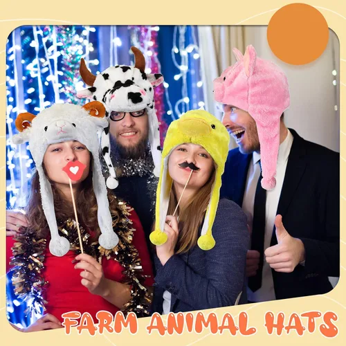 Vista 6 de Newcotte 6 piezas de sombreros de disfraz para niños, conjunto de sombreros de animales de felpa, accesorios de cabeza de animales divertidos