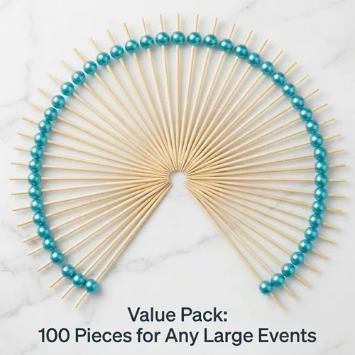Vista 7 de Palillos de dientes para aperitivos, 100 palillos de cóctel decorativos, brochetas de bambú de 4.7 pulgadas de largo, palillos de madera elegantes