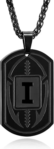 Vista 75 de Graduation Gifts - Football Initial Necklace for Men Boys Kids Teen Dog Tag Stainless Steel Black Letter Pendant Sport Football Athletes Jewelry