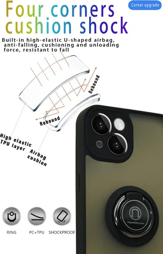 Vista 2 de Está especialmente diseñado para iPhone 13 Mini antihuellas, soporte de anillo giratorio de 360° integrado sólido y duradero, funda magnética sólida