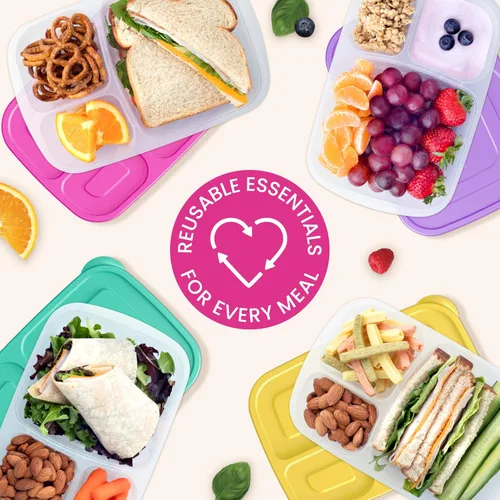 Vista 7 de Bentgo Easyboxes - Cajas de almuerzo apilables originales - Recipientes de comida reutilizables de 3 compartimentos para niños y adultos - Caja