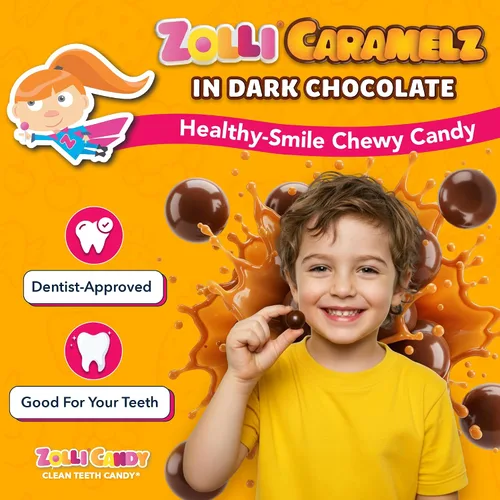 Vista 3 de Zolli Caramelz in Dark Chocolate - Caramelo sin azúcar, caramelo saludable apto para dieta keto y diabética, golosinas aprobadas por dentistas