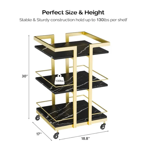 Vista 6 de Carrito de esteticista con ruedas, carrito rodante utilitario para salón, organizador de almacenamiento móvil negro dorado para belleza, spa