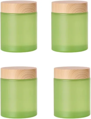 Vista 9 de 4 tarros de vidrio redondos de 3.53 oz con tapas de grano de madera, recipientes vacíos recargables para cosméticos, tarros para loción, crema Negro