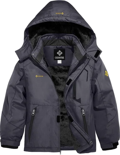Vista 8 de GEMYSE - Chaqueta de esquí impermeable con capucha y forro polar, resistente al viento, para niño Verde Aqua