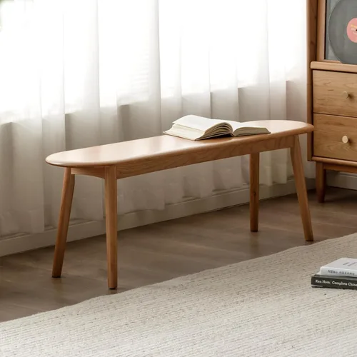 Vista 10 de Banco de comedor 100% madera maciza de 47.2'', banco largo de madera de roble para mesa de comedor, pie de cama, entrada, pasillo, respaldo de sofá