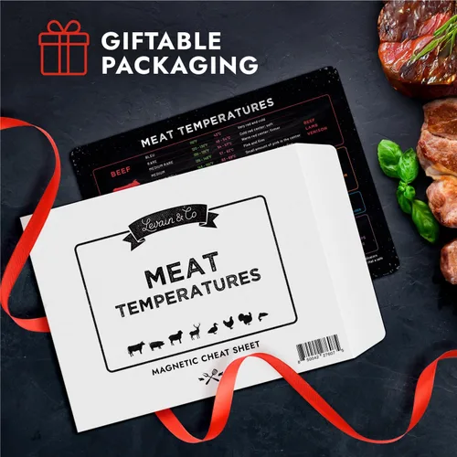 Vista 2 de Levain & Co Imán de Temperatura de Carne - Tabla de Cocción para Carne de Res, Aves de Corral, Pescado y Cerdo - Horizontal - Imán de Temperatura