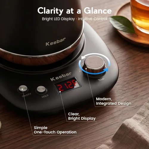 Vista 4 de Gooseneck Electric Kettle, 1.0 L, 1000W, 6 Temp Presets, LED Display Black