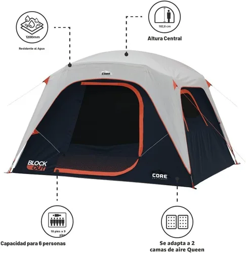 Vista 4 de CORE Blackout 6 Person & 9 Person Dome Tent Best Car Camping Outdoor Family Camp Tent Included Storage Pockets for Camping Accessories