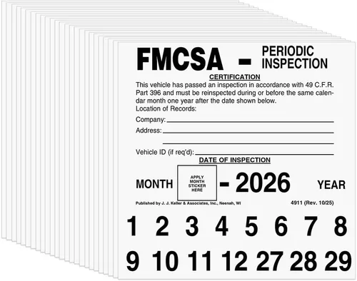 Vista 6 de FMCSA - Etiqueta de inspección periódica, paquete de 10 unidades, 5 x 5 pulgadas, vinilo autoadhesivo permanente, cumple con los requisitos de DOT
