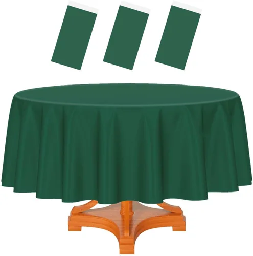 Vista 63 de HEIPINIUYE - Paquete de 2 manteles redondos de 84 pulgadas de plástico beige, manteles de mesa impermeables desechables para redondas, ideales