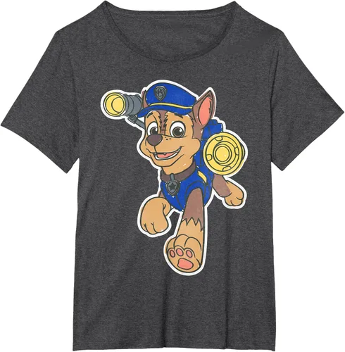Vista 24 de Paw Patrol Chase Character Patch - Camiseta negra de manga corta con cuello redondo y ajuste clásico, talla S Negro