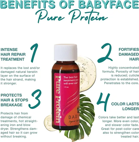 Vista 2 de Babyface Pure Protein Concentrado extremo para cabello dañado, máscara de tratamiento de queratina, parada de pérdida, roturas, puntas abiertas