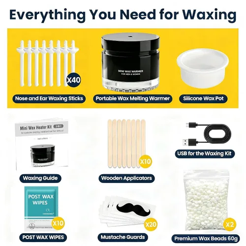 Vista 2 de Kit de cera para la nariz, 4.23 oz (120 g), kit de cera para el vello de la nariz para hombres y mujeres, depilación sin dolor con calor rápido USB
