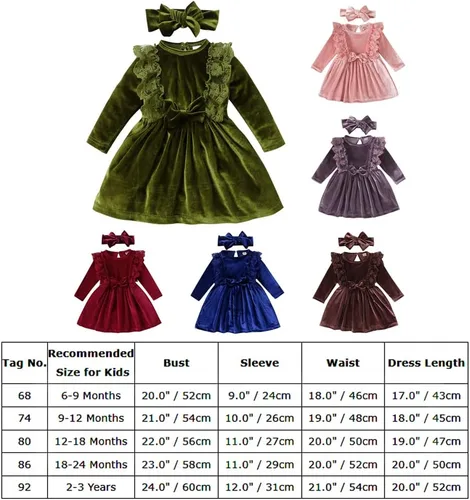 Vista 7 de IMEKIS Vestido de terciopelo de Navidad para niñas pequeñas, vestido de fiesta para bebés, otoño, invierno, volantes, manga larga, vestido de noche