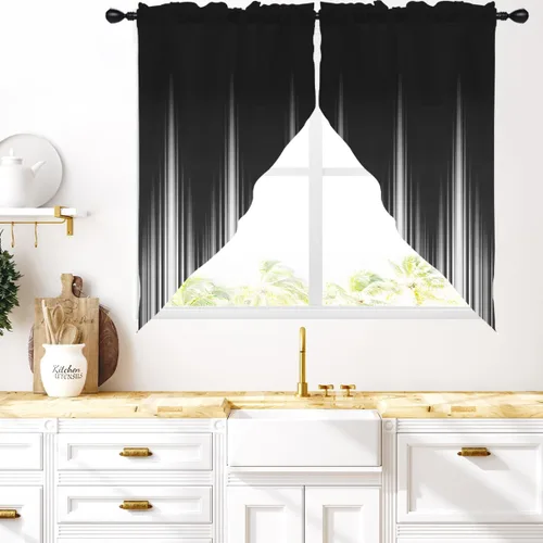 Vista 17 de Coxila Cortinas 100% opacas en negro y beige de 42 x 63 pulgadas, cortinas góticas degradadas con aislamiento térmico para dormitorio