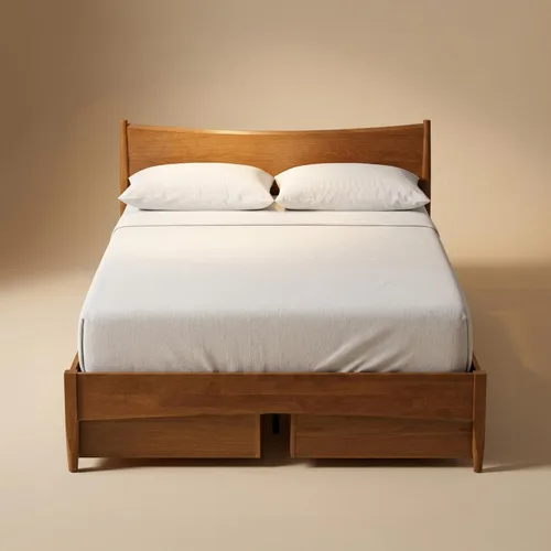 Vista 11 de mopio Ted - Marco de cama con cabecero, marco de cama de plataforma de madera maciza de acacia moderna de mediados de siglo, listones de madera, sin