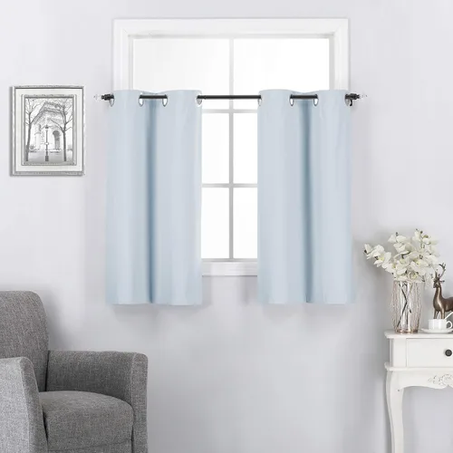 Vista 9 de Rooney Cortinas cortas negras para ventana, cortinas opacas con aislamiento con ojales, para cocina, sótano, oficina, 2 piezas, 30 x 36 pulgadas por