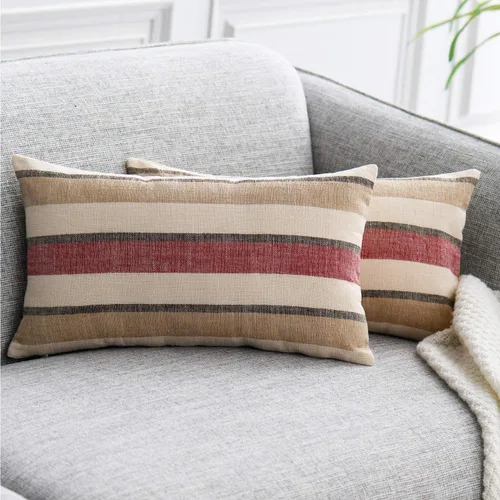 Vista 18 de Funda de almohada decorativa clásica retro a rayas, con cremallera oculta, de lino suave, moderna, estilo campestre, para sofá, dormitorio