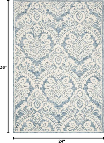 Vista 2 de SAFAVIEH Blossom Collection - Alfombra decorativa, 2 x 3 pies, azul y marfil, lana hecha a mano, ideal para zonas de alto tráfico en entrada, sala