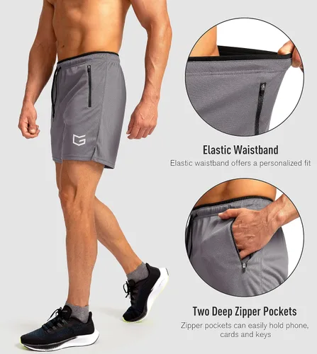 Vista 4 de G Gradual Pantalones cortos de correr para hombre con bolsillos con cremallera, secado rápido, gimnasio, atletismo, entrenamiento, pantalones cortos