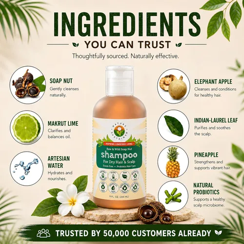 Vista 3 de Nature Sustained Champú Natural para Cabello Seco y Cuero Cabelludo - Orgánico, Crudo y Silvestre con Probióticos, Hipoalergénico, Champú Hidratante