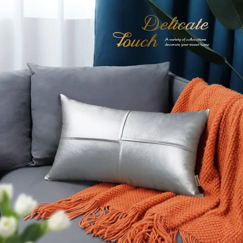 Vista 111 de BRAWARM Fundas de Almohada Decorativas de Cuero Sintético 12 X 20 Pulgadas, Fundas de Almohada Lumbar de Cuero Naranja Paquete de 2, Almohadas