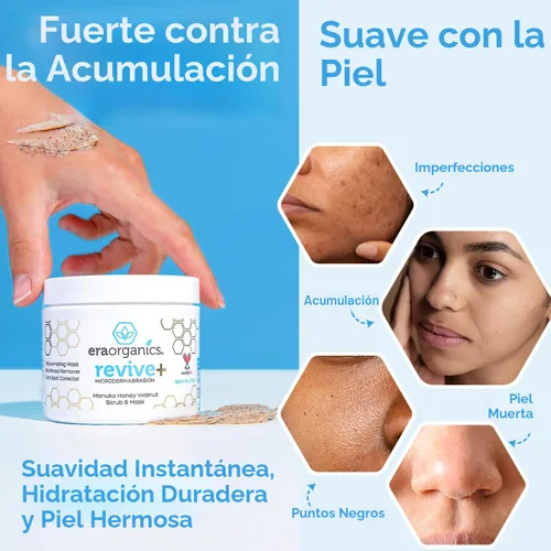 Vista 3 de Era Organics Exfoliante facial y exfoliante facial de microdermabrasión, mascarilla exfoliante de calidad de spa con miel de manuka y nuez
