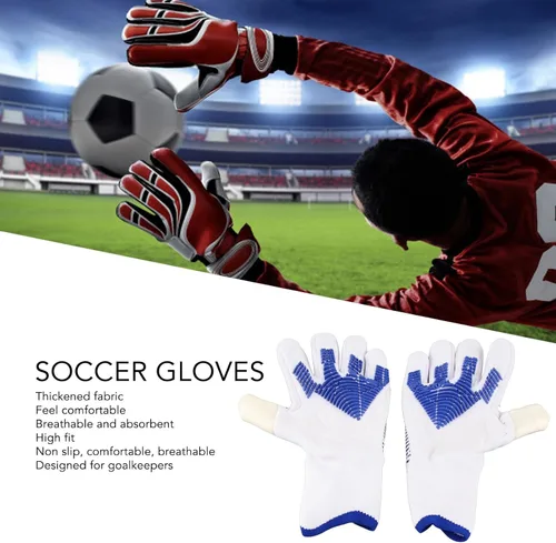 Vista 8 de Guantes de portero de fútbol con agarre de palma fuerte, protección para los dedos, antideslizante, látex, nailon, transpirable, guantes de portero