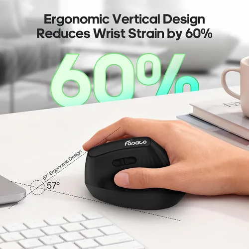 Vista 2 de Ergonomic Vertical Mouse, Silent Wireless Bluetooth Mouse BT5.0 and 2.4G, 3 Adjustable DPI for PC,Mac,Laptop,Computer,Home,Office Use (BLACK)
