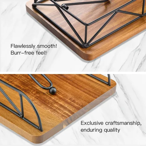 Vista 3 de Servilletero para mesa, madera de acacia y metal, giratorio de 360°, rústico, cuadrado, para servilletas de papel, decoración de mesa de comedor