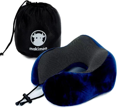Vista 10 de Almohada de viaje de espuma viscoelástica, almohada para el cuello con soporte de cabeza de 360 grados, cómoda ideal para dormir en avión, Negro