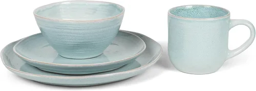 Vista 5 de Elanze Designs Reactive Glaze Farmhouse - Juego de vajilla rústica de cerámica bohemia de cerámica de 16 piezas, servicio para 4, color azul hielo