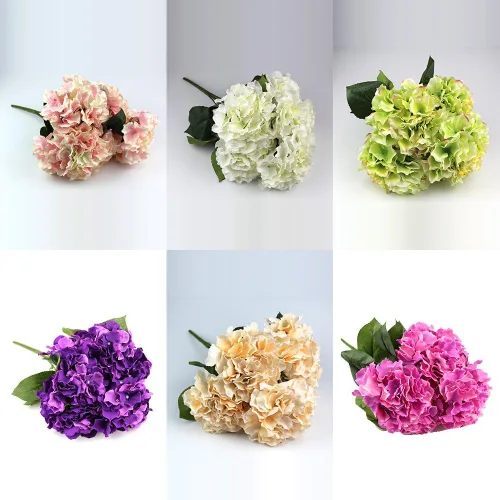 Vista 3 de Hortensia artificial Flor de seda 5 cabezas grandes ramo decoración del hogar