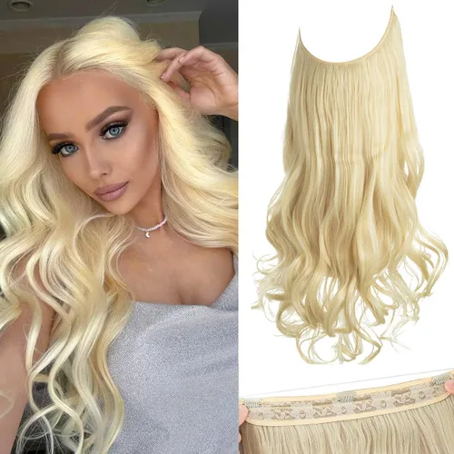 Vista 36 de SARLA Extensiones de cabello con alambre invisible con 3 clips, postizo sintético corto, ondulado, rizado, diadema ajustable transparente