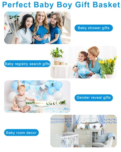 Vista 7 de Juego de 22 cestas de regalo para bebé, regalos de baby shower de 0 a 12 meses Premium Baby Shower Gifts for Boys: Newborn Essentials Set in Woven