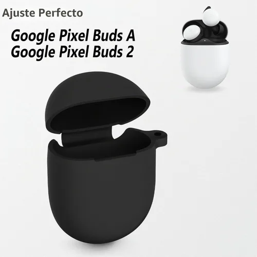Vista 2 de Geiomoo Funda de silicona compatible con Google Pixel Buds Serie A, Google Pixel Buds 2, funda protectora con mosquetón (negro)