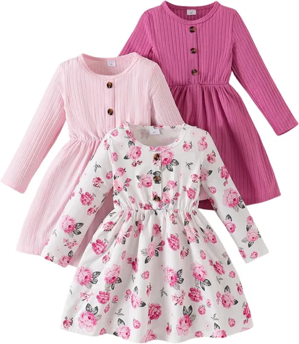 Vista 17 de Vestidos para niñas Vestidos para niñas pequeñas Paquete de 3 Vestido casual de fiesta con estampado patinador acampanado tipo A Vestido de verano